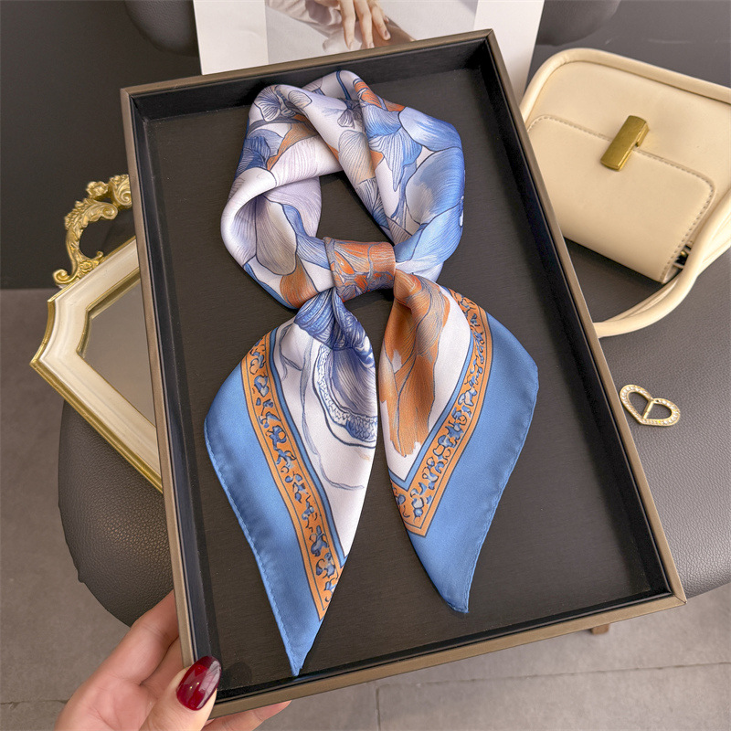 Women Fashion Necktie - ผ้าคลุมศีรษะลายดอกไม้ใหม่ปี 2026 ผ้าไหมทรงสี่เหลี่ยมสำหรับผู้หญิง เหมาะสำหรับทุกฤดูกาล ใช้ตกแต่ง ผูกคอ