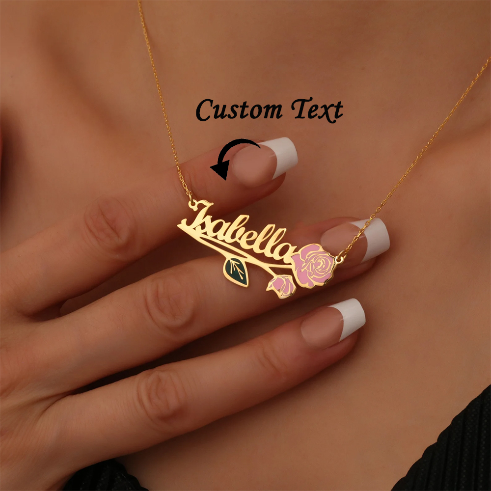 Women Fashion Names - สร้อยคอชื่อดอกไม้ประจำวันเกิดหลากสีสันแบบกำหนดเองสำหรับผู้หญิง จี้สีทองสแตนเลสสตีล ของขวัญวันแม่