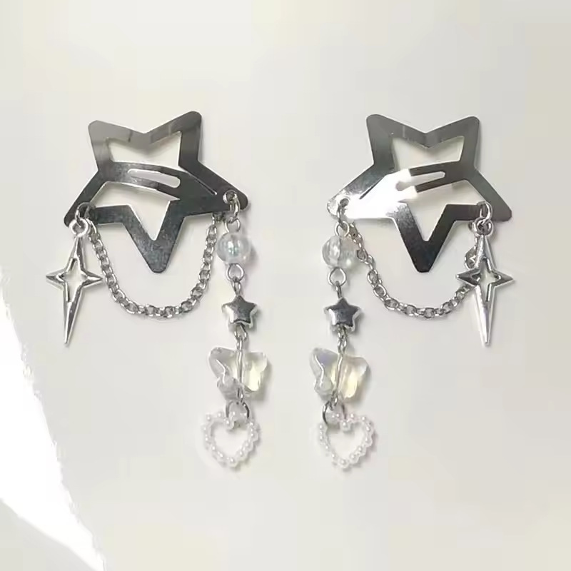 Women'S Fashion Korea - กิ๊บติดผมรูปดาวห้าแฉกแบบใหม่สไตล์เกาหลี 2 ชิ้น กิ๊บติดผมด้านข้างประดับพู่ห้อย ดีไซน์สร้างสรรค์ ทำด้วยมือ