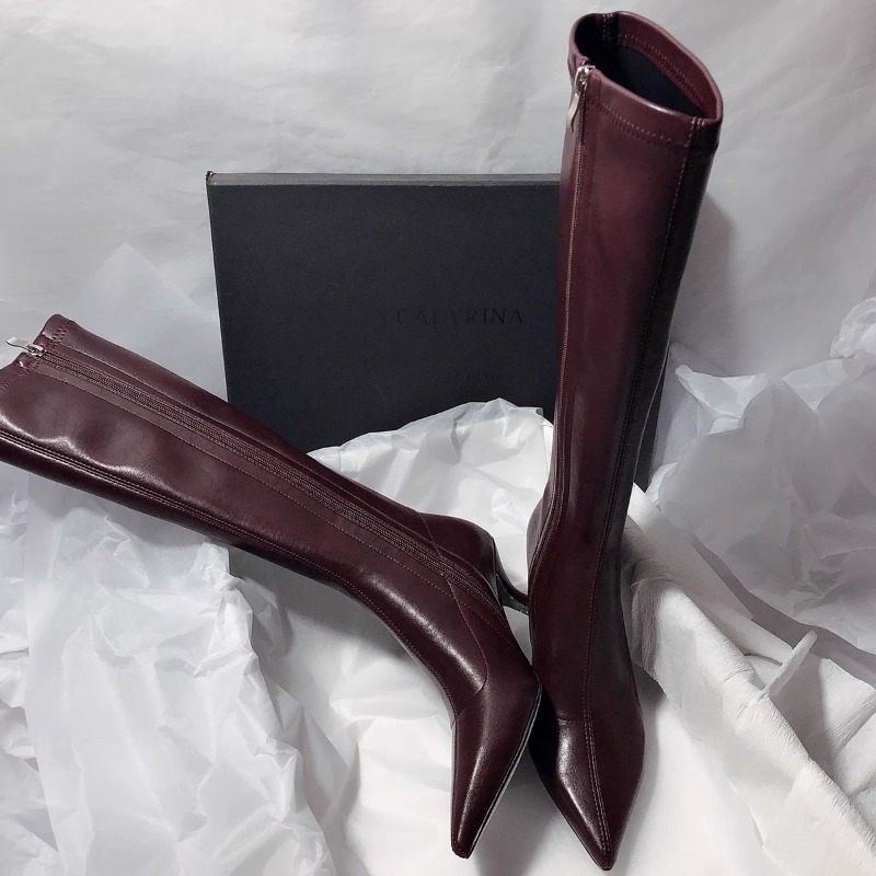 Women'S Fashion Knee High Boots - รองเท้าบูทแฟชั่นส้นเข็มสำหรับผู้หญิง คอลเลคชั่นฤดูใบไม้ร่วง หัวแหลม มีซิปด้านข้าง กันลื่น ทนทานต่อการสึกหรอ