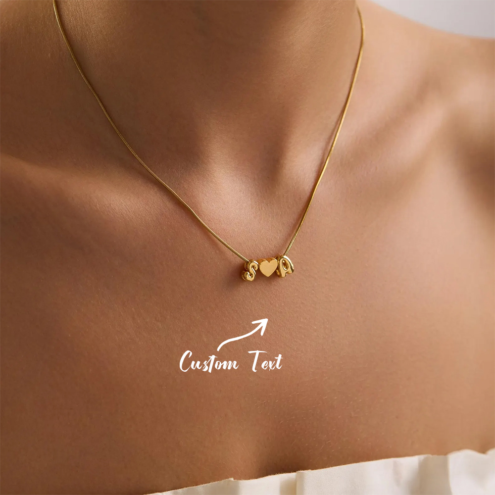 Women Fashion Names - สร้อยคอจี้รูปหัวใจ 3 มิติ พร้อมอักษรย่อสองตัวแบบกำหนดเอง ทำจากสแตนเลส สายโซ่แบบงู