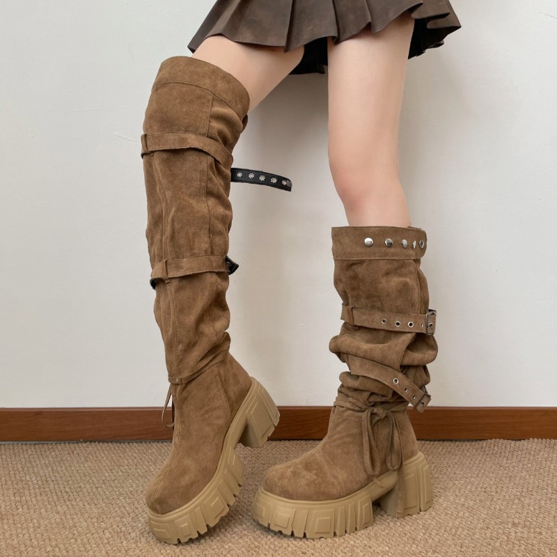 รองเท้าบูทผู้หญิงสไตล์พังก์แฟช - Women'S Fashion Knee High Boots บทวิจารณ์และราคา