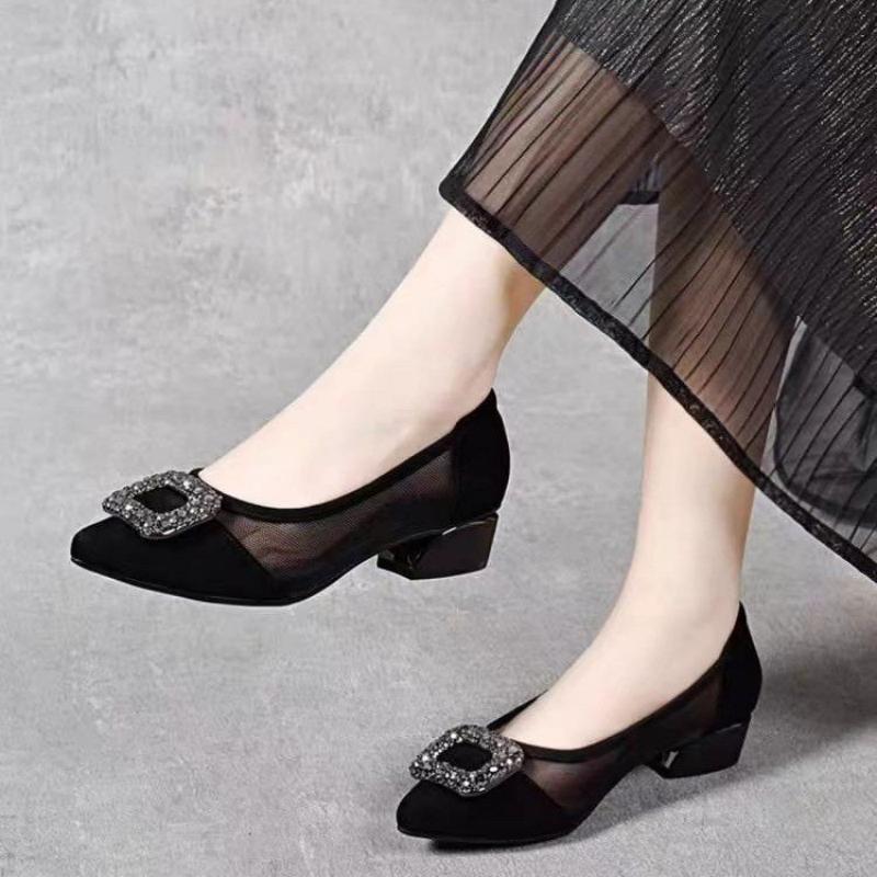 รองเท้าส้นบล็อกหัวแหลมแบบตาข่า - Women'S Fashion Shoes บทวิจารณ์และราคา