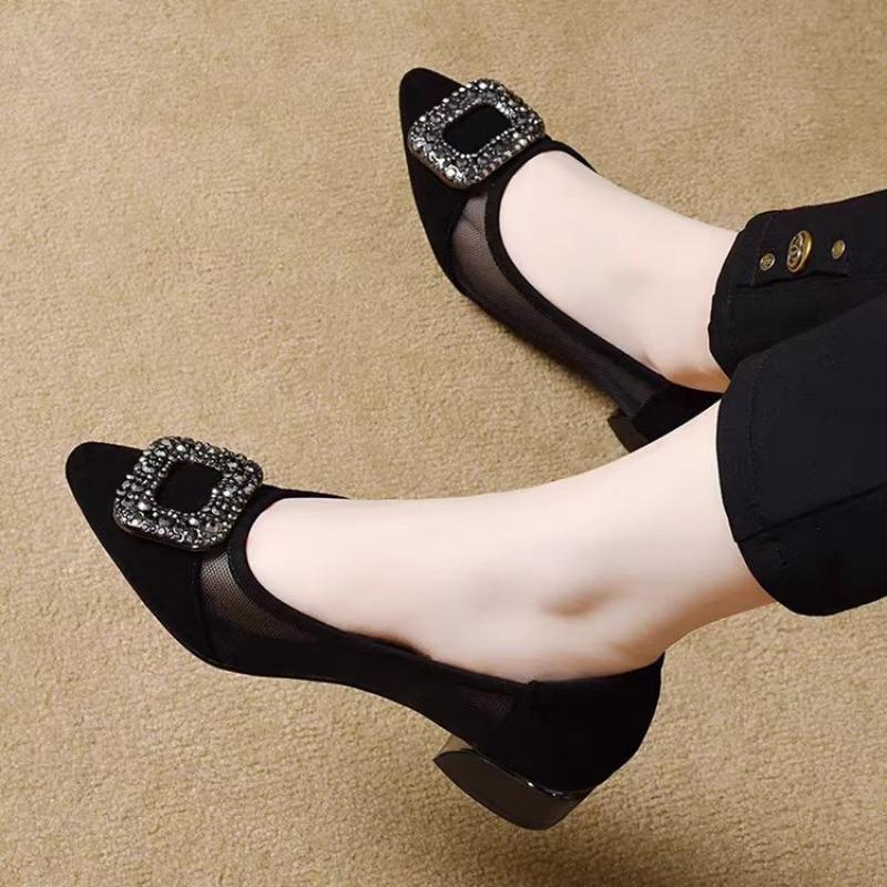 รองเท้าส้นบล็อกหัวแหลมแบบตาข่า - Women'S Fashion Shoes บทวิจารณ์และราคา